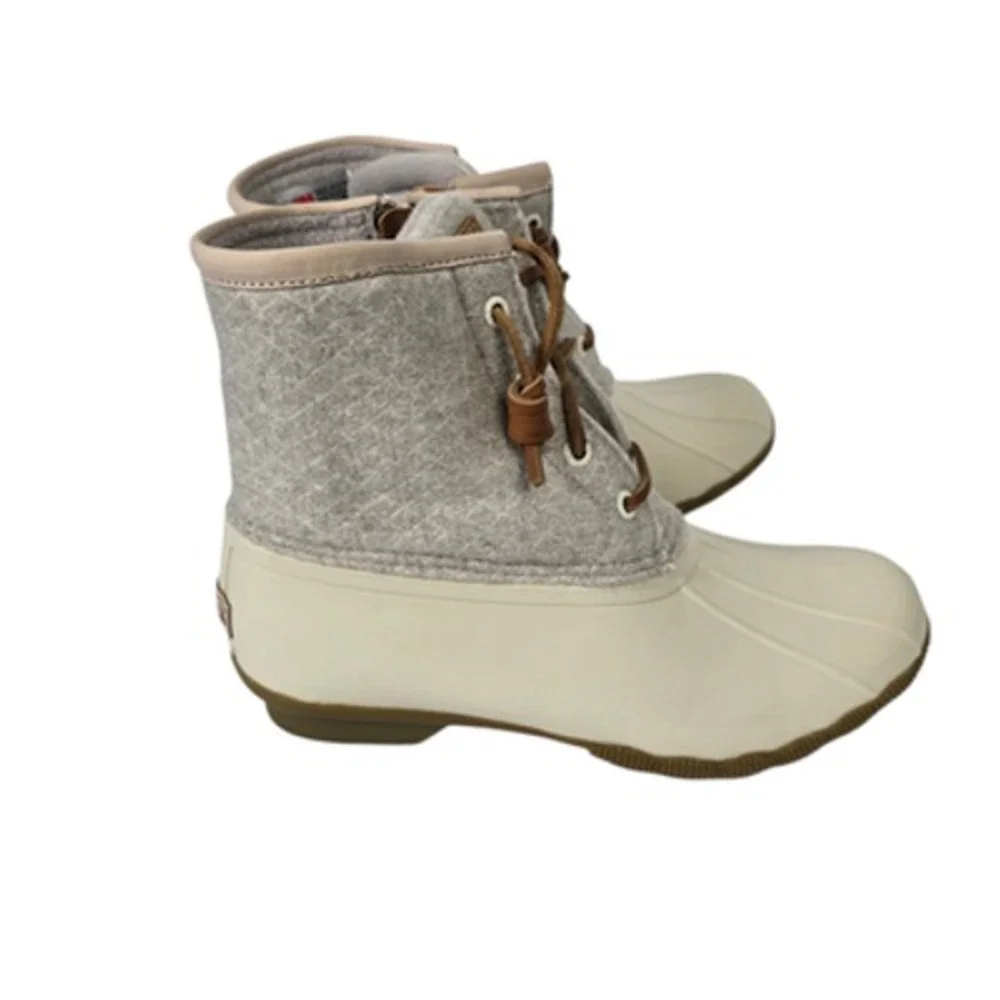 Sperry Top Sider Saltwater Duck Boots Women 7 Gray Quilted Wool Blend Waterproof